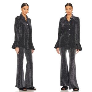 Sleeper Metallic Black Velvet Pantsuit Set